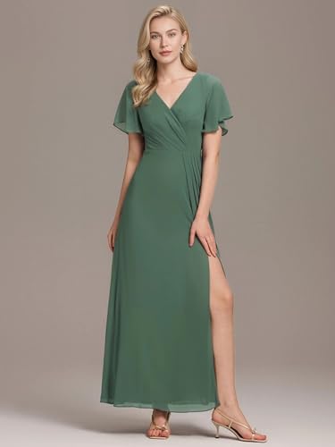 Ever-Pretty Women's V Neck Ruffles Short Sleeve Floor Length Pleated Chiffon Floor Length Formal Dress 0050-PH4