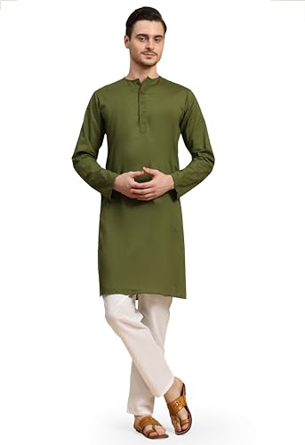 Image of SKAVIJ Men's Pure Cotton Solid Kurta Pajama Set Round Neck Casual Yoga Dress