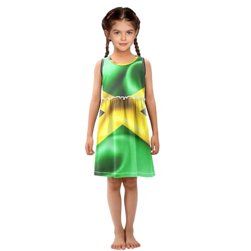 Aflyko Patriot Girls Sleeveless Dress Jamaican Flag Smoke Adorable Tank Play Sundress 2T-8T3