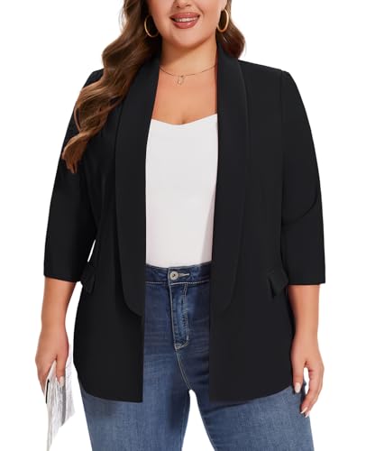 MINTLIMIT Plus Size Blazers for Women Casual Work Office 3/4 Sleeve Open Front Cardigan Suit Jacket Blazer with Pockets3