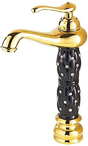 Image of BASSINO Stylish Bathroom Faucet with Single Lever -Bathroom Basin Faucet of Brass - Hot and Cold Water Mixer Tap for Bathroom (Black-Gold)