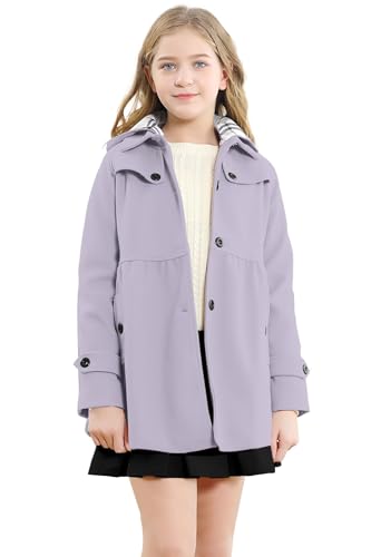 Image of Betusline Girls' Dress Coat, Kids Hoodie Wool Blend Coats Fall Winter Outerwear Peacoat,2-14 Years