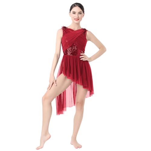 Lyrische Tanzkost�me Frauen Moderne Contemporary Tanz Kost�me Damen Ballettanzug �rmellos Tanzkleid Ballettkleid Pailletten T�llkleid...