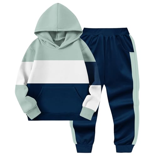 Girls 2 Piece Oufits Colorblock Long Sleeve Pullover Sweatshirt Elastic Sweatpants Matching Tracksuit for Boys 2-14 Years