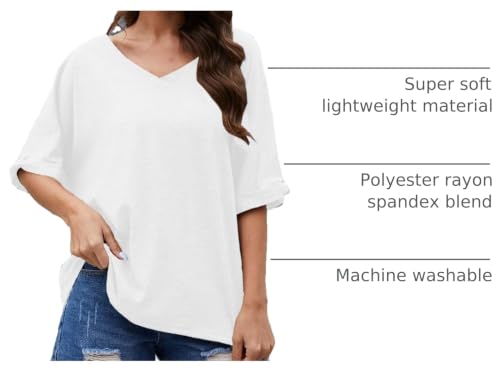 Image of UNCLECAT Womens V Neck Oversized T-Shirts Summer Short Sleeve Loose Tops