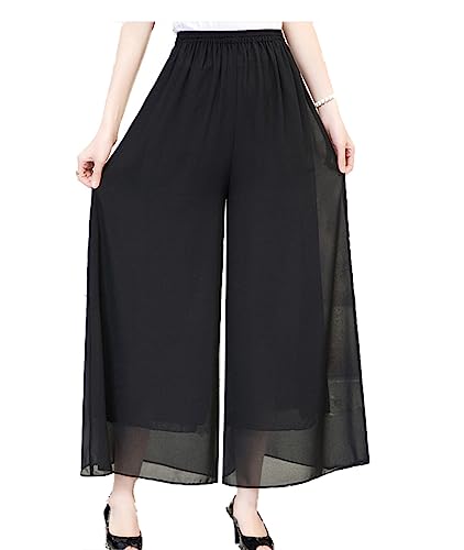 Fakanhui Women's Chiffon Wide Leg Palazzo Pants High Elastic Waist Casual Flowy Business Trousers3