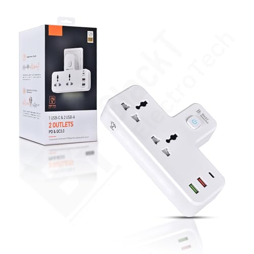 Image of Blackt Electrotech (BTPS12) Extension Board with USB - 2500W 10A Power Extension Board with 18W Type-C PD & QC 3.0, Dual Multi Plug Socket, USB Hub & Touch Lamp for Home, Office, Bedroom