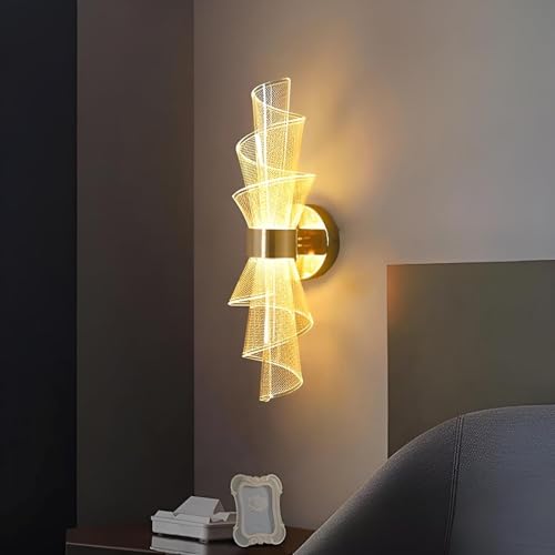 Image of Luxury LED Wall Light for Living Room & Bedroom | Crystal Acrylic Spiral Design with Gold Flakes | Modern Decorative Wall Lamp for Home, Hallway & Staircase|(Gold Finish)