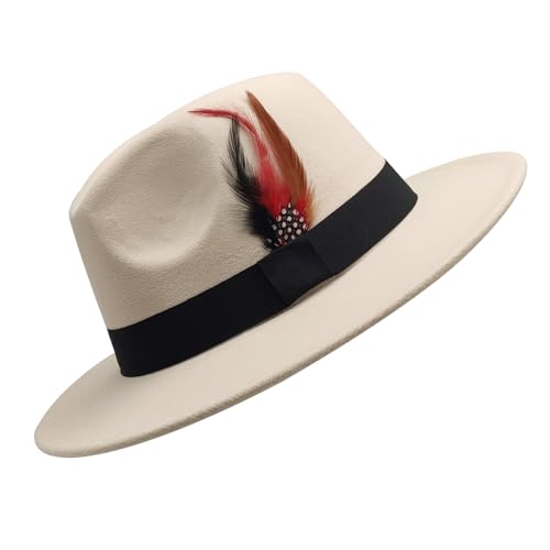 Image of Mens Fedora Hats Classic Wide Brim Fedora Hat for Women Men Dress Hats Panama Hat with Band