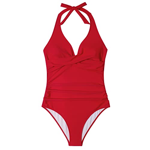 Image of SUUKSESS Women Sexy Tummy Control One Piece Swimsuits Halter Push Up Bathing Suits