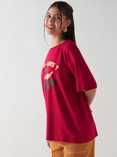 Image of Bewakoof Women's Cotton Oversized Fit Half Sleeve Round Neck T-Shirt | Casual wear | Streetwear | Oversized Tshirt for Woman Cotton| Baggy