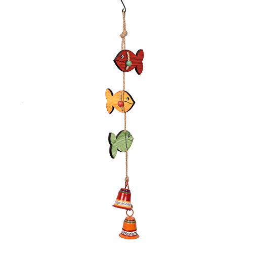 Image of Aakriti Art Creations 3 Fish Wind Chime with 2 Metal Bells | Handmade Modern Art Wooden & Metal Wind Chime | Outdoor & Indoor Decorative Wind Chimes for Balcony, Garden, Living Room & Gifting