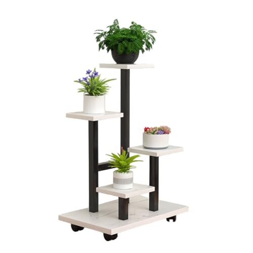 Image of HASTHIP Mobile Planter Rack, Multi Planter Pot Holder Rack, Assembly Indoor Flower Pot Floor Stand with Caster Wheels, Modern Minimalst Steel Green Pot Stand for Living Room, Balcony, 35x23x87cm