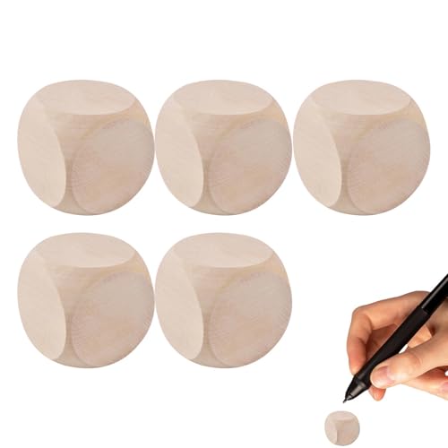 Dadi vergini in legno, dadi vergini in legno, piccoli cubi di legno, 5 pezzi, blocchi quadrati vergini a 6 lati, piccoli cubi in legno con angoli arrotondati per la realizzazione di progetti
