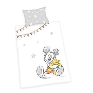 Herding DISNEY MICKEY MOUSE Kleinkinder-Bettwäsche-Set, Bettbezug 100x135cm, Kopfkissenbezug 40x60cm, Baumwolle/Renforcé