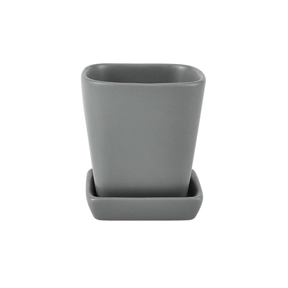 Pq7hKv2wD Indoor Plant Pots Square Shaped Flower Pot with Drainage Holes and Saucers Tray, Tabletop Ceramic Plant for Balcony Living Room Bedroom Windowsill Small Planter Garden Planters