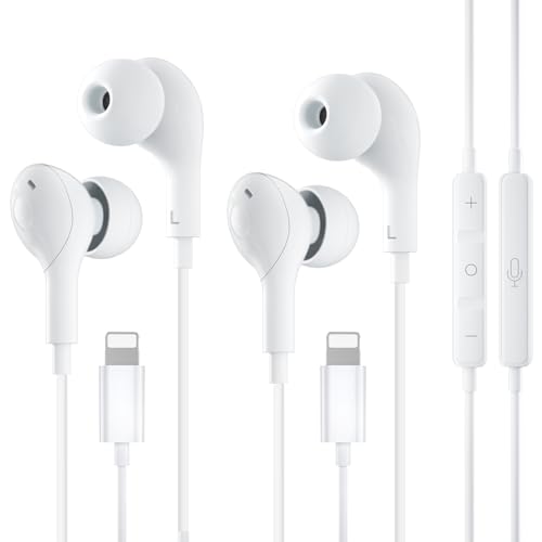 Image of Lightning Earphones for iPhone [𝐀𝐩𝐩𝐥𝐞 MFi Certified] HiFi Stereo Noise Canceling Headphones Wired in-Ear Earbuds Built-in Microphone & Volume Control for iPhone 14 /13 /SE /12 /11 /XR /8 /7 /XS 2 Pack