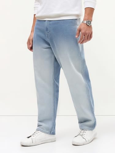 Image of Urbano Fashion Men's Loose Baggy Fit Heavy Washed Faded Denim Jeans Non-Stretchable