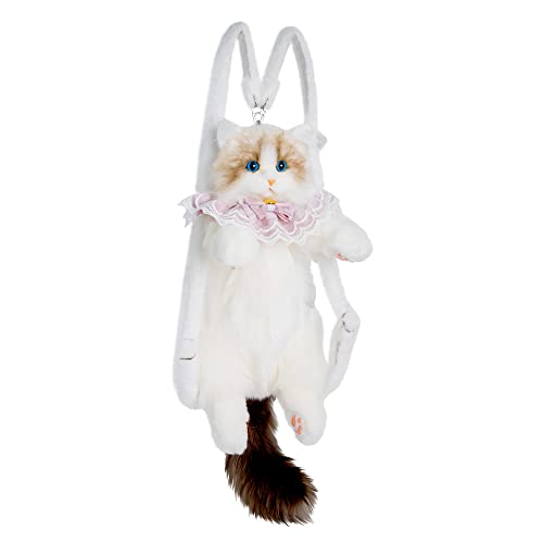 Image of Chongker Cat Shaped Backpack - Handcrafted Stuffed Animals Plush Bag with Adjustable Shoulder, Crossbody, and Handbag Straps (Ragdoll Bag)