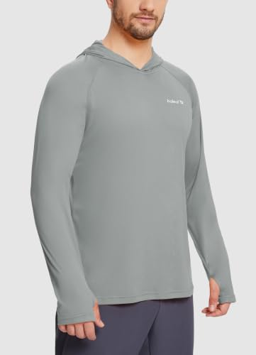 baleaf Mens Fishing Sun Shirts Long Sleeve Rash Guard Hoodies Gray S