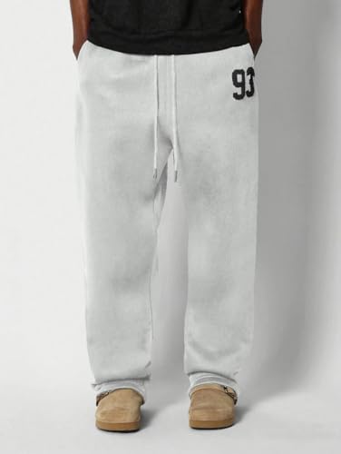ZAFUL Men's Baggy Casual Pants Letter Graphic Sweapants Drawstring Lounge Straight Leg Track Pants with Pockets(1-Grey, L)2