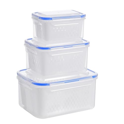 Xijobido Recipientes De Almacenamiento Para Cocina - Caja Transparente Con Drenaje Y Transpirable | Cubeta de Almacenamiento de Alimentos - Para Almuerzo, Camping Y Cocina