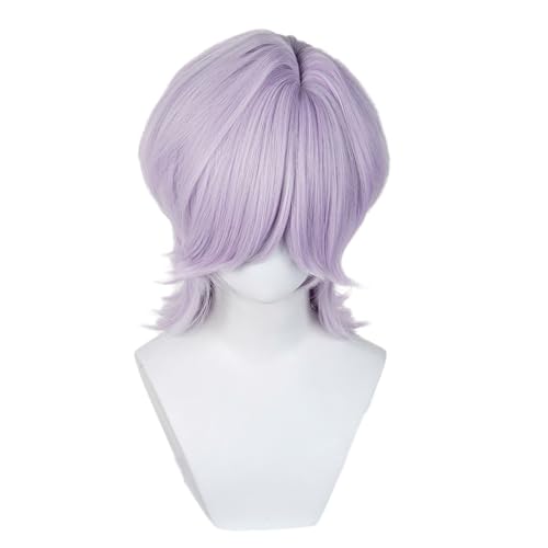 Probeauty Short Purple Wig for Men Lavender Purple Layered Fluffy Wigs for Anime Halloween Cosplay Costume Party with Wig Cap