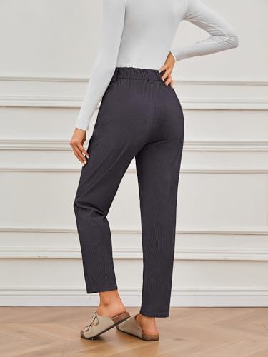 Corduroy damesbroek, casual, hoge taille, taps toelopende broek, katoen, rechte pijpen, effen, vrijetijdsbroek met zakken, bruin, XL