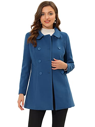 Allegra K Women's Peter Pan Collar Double Breasted Winter Long Trench Pea Coat