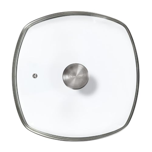Image of 9.7-Inch Glass Lid for Victoria Square 10-Inch Square Skillet or Pan, Custom Made for Only Victoria Brand, Internal Diameter 9.7-Inch, External Diameter 10 Inch