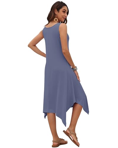 Image of AUSELILY Women's Summer Dresses Casual Sleeveless Midi Dress with Pockets | Crew neck tank dress with asymmetrical hem, ideal for beach, vacation, and daily wear