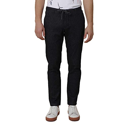 Image of Blackberrys Men Navy Vertical-Stripes Trousers