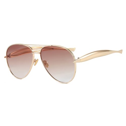 HYLLE Oversized Retro Gold Aviator Sunglasses Women Metal Trendy 70s Sun Glasses Shades Fashion Eyewear Champagne