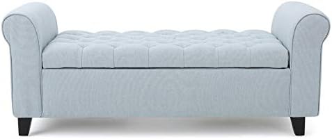 BLACK OAK Claxton Upholstered Flip top Storage Bench 2 Seater Sofa Couch Poufffe Storage Ottoman (Light Sky)