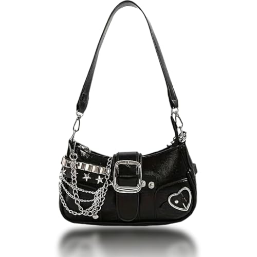 TJHDSF Y2k Bag, Bolso de Mano Y2k Estilo Juvenil, Bolso de Mano Retro, Bolsos de Pequeño, Bolsa Bandolera de Los Años 2000, Bag Bandolera de Moda,para Uso Diario, Fiestas (Negro Cuero PU)
