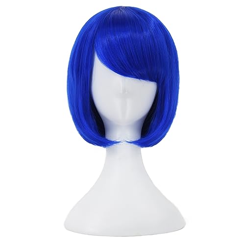 Juziviee Blue Bob Wigs for Women Girls Coraline Wig Costume with 1 Hairpin Short Blue Bob Wig with Bangs Natural Cute Synthetic Wigs with Wig Cap JZ004BL
