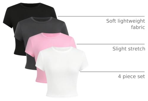 Image of SOLY HUX Girl's Short Sleeve Shirts 4 Packs Basic T-Shirts Tight Fitted Summer Tee Crop Tops