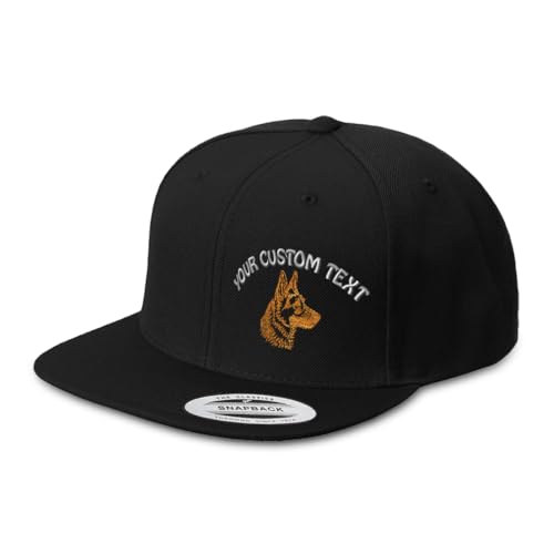 Custom Snapback Hat for Men Flat Bill Left Side Panel Hats German Shepherd Head Gold Embroidery Embroidered Acrylic Black Personalized Text Here Custom Snapback Hat for Men Flat Bill Left Side Panel Hats German Shepherd Head Gold Embroidery Embroidered Acrylic Black Personalized Text Here
