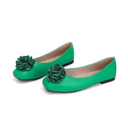 Elegant Women's Floral Flat Shoes with Closed Square Toe, Low Heel Ballet Pumps, Comfortable Casual Slip-Ons for Work3