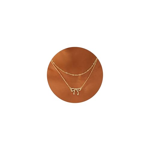 Gold-Layered-Necklaces-for-Women-Dainty-14K-Gold-Plated-Stack-Diamond-Bow-Pendant-Necklace-Cute-Trendy-Small-Tiny-Bow-Choker-Chain-Necklace-Set-for-Women-Simple-Gold-Jewelry-Gift