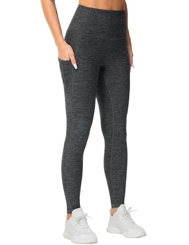 Image of THE GYM PEOPLE Thick High Waist Yoga Pants with Pockets, Tummy Control Workout Running Yoga Leggings for Women