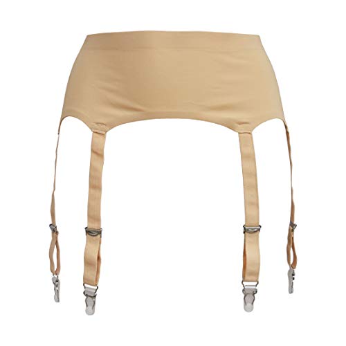Skin Color Plus Size Metal Buckles 6 Wide Straps Sexy Women Seamless Garter Belt for Stockings S504S (Skin, Medium)