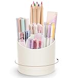 minimaliving Desk Organiser,360 Degree Rotating Pen Holder for Desk,Nordic Style Pencil Pot Cup,Modern Office Desk Accessories with 7 Slots Caddy for Desktop,School,Home,Cosmetics(White)