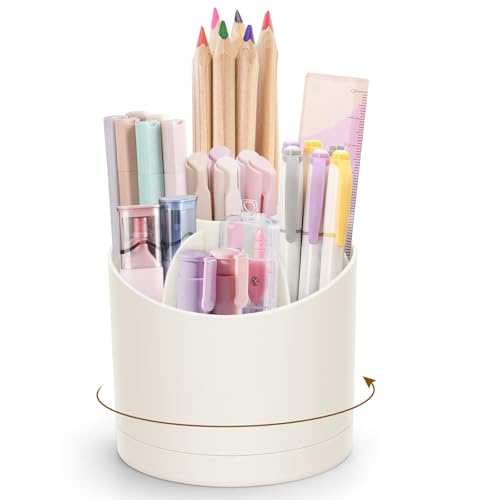 Stifte Organizer 360 Grad Drehbarer Schreibtisch Organizer Nordischer Stil Stiftehalter Becher Moderner Büro Schreibtisch Organizer mit 7 Fächern für Schreibtisch Schule Zuhause und Kosmeti(Cremeweiß)