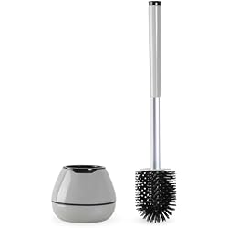 BOOMJOY Toilet Brush and Holder Set, Silicone Toilet Bowl Cleaner Brush, Toilet Scrubber Brush with Tweezers for Bathroom Cleaning, RV Accessories and House Organization Must-Haves - Gray