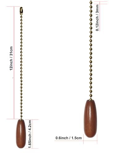 2 Pack Ceiling Fan Pull Chain Extender, 12 Inches Wooden Decorative Pendant Extension Chains, Beaded Ball Fan Cord Extender Ornament (Walnut)