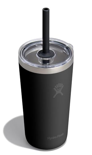 Hydro Flask All Around Tumbler Clear Straw Lid, Insulated Travel Mug, Insulated Coffee Cup 20 Oz Black