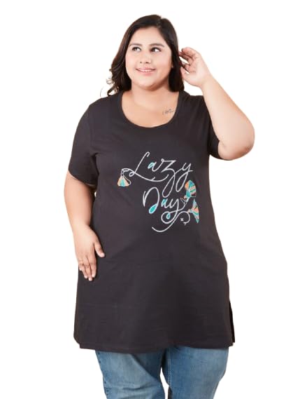 absolute trends Women Printed Short Sleeve Cotton Long Tshirt Plus Size-picture-11