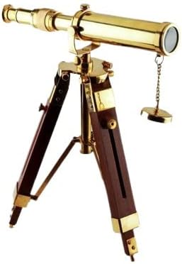 Maritime Nautical Polished Brass Telescope with Wooden Tripod Stand Desk Decor Gift