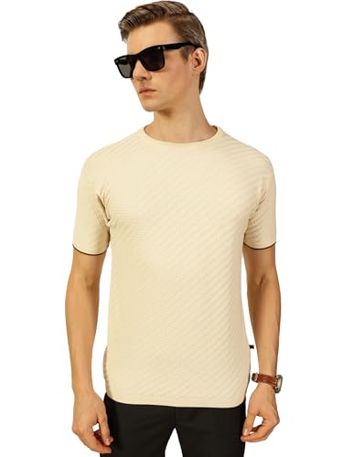 Image of Thomas Scott Men's | Textured | Half Sleeve | Slim Fit | 100% Cotton | Round Neck | Casual Tshirt